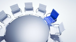 Workshop/Seminar Workshop, Seminar, Blauer Stuhl am runden Tisch