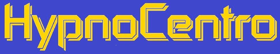 HypnoCentro Button, Gelbe aufschrift auf blauem Hintergrund