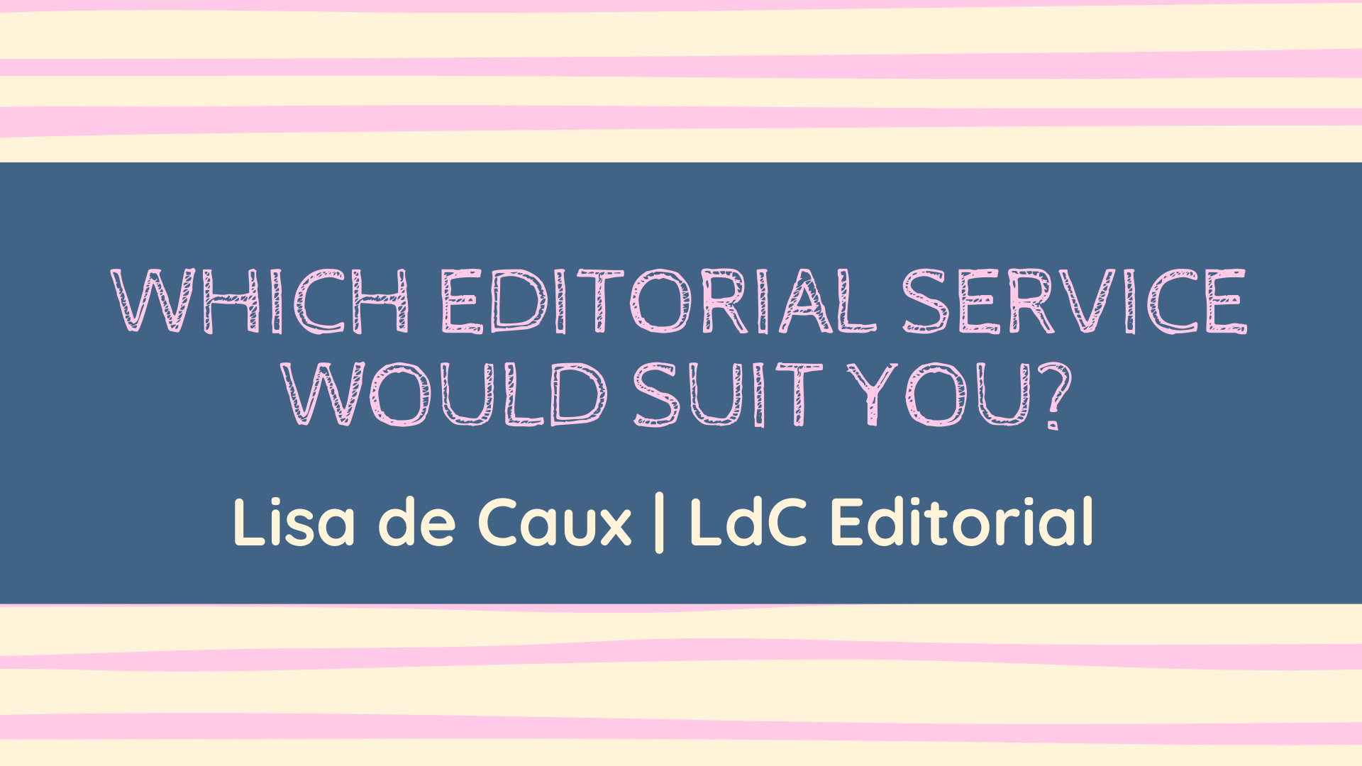 The image has a pastel pink and white striped background with a dark blue rectangle in the center. The text inside reads: