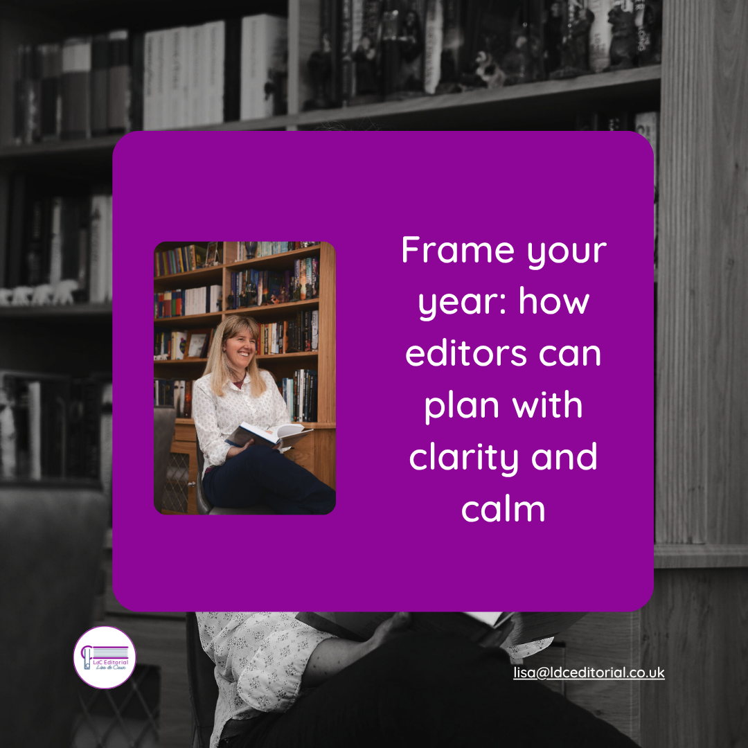 Smiling woman reading. Text on image: Frame your year: how editors can plan with clarity and calm