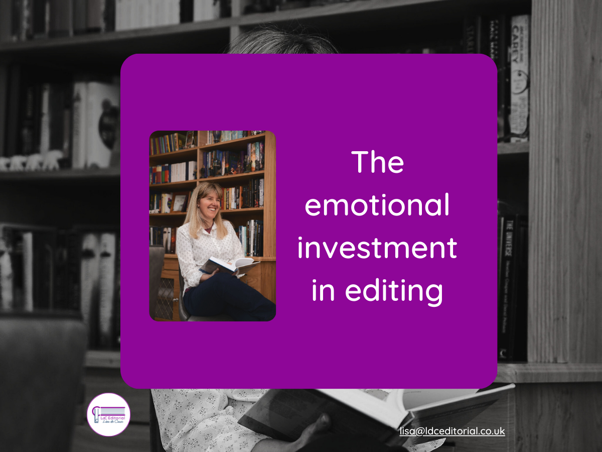 Text on purple background: The emotional investment in editing