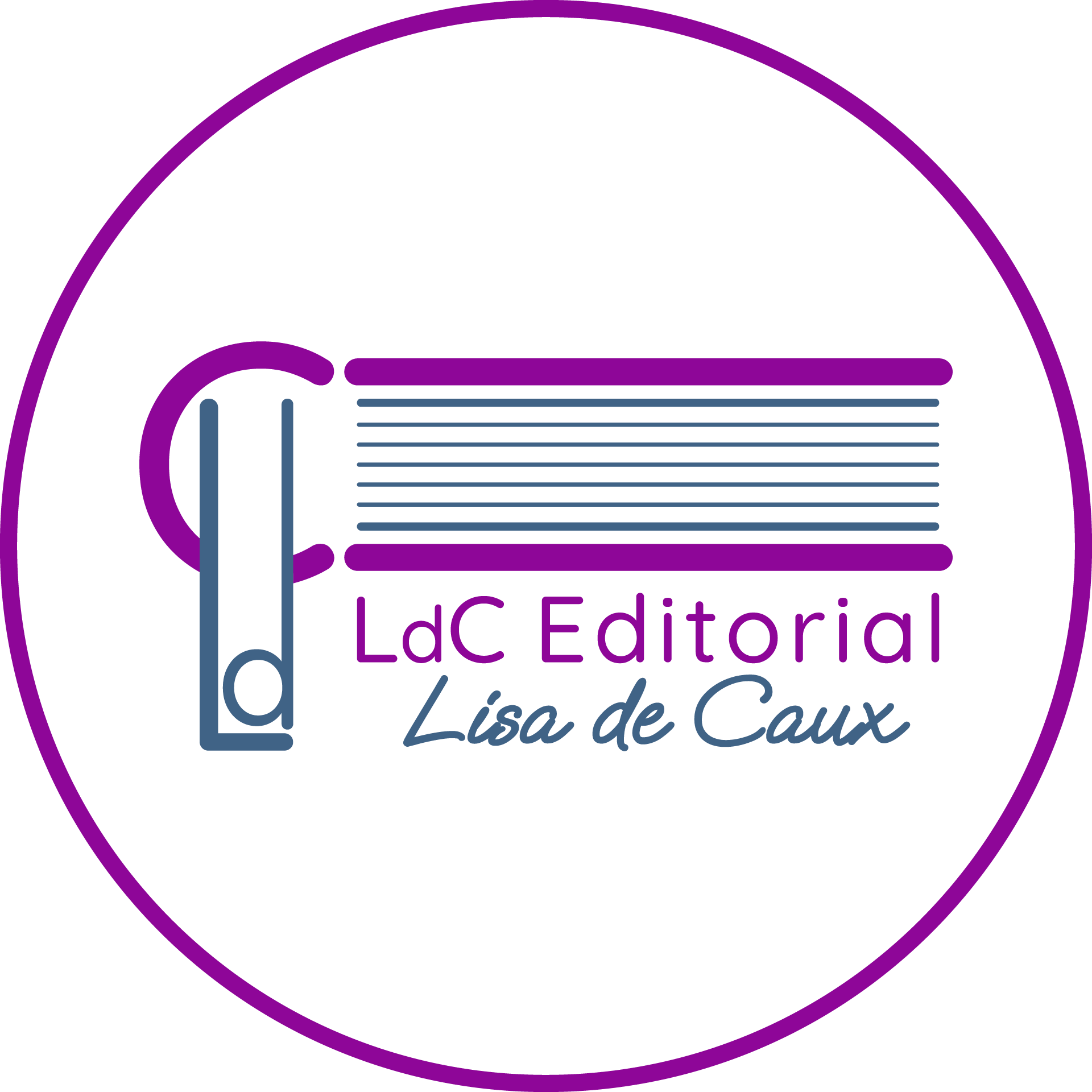 The logo features a purple circle with a stylized book. A bookmark forms the initials