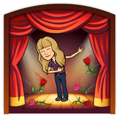 Cartoon of blonde female editor taking a bow on a theater stage.