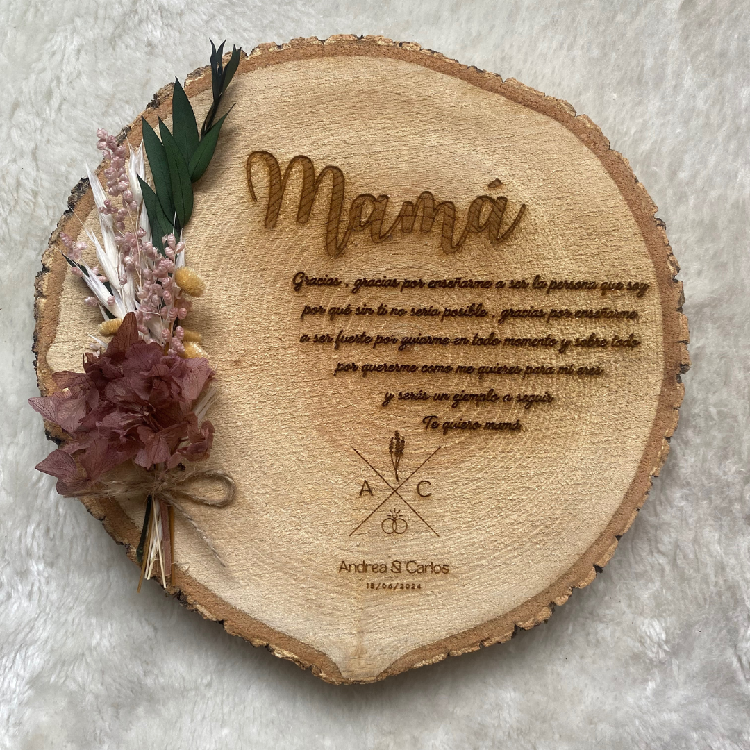 Rodaja de madera personalizada con el texto que