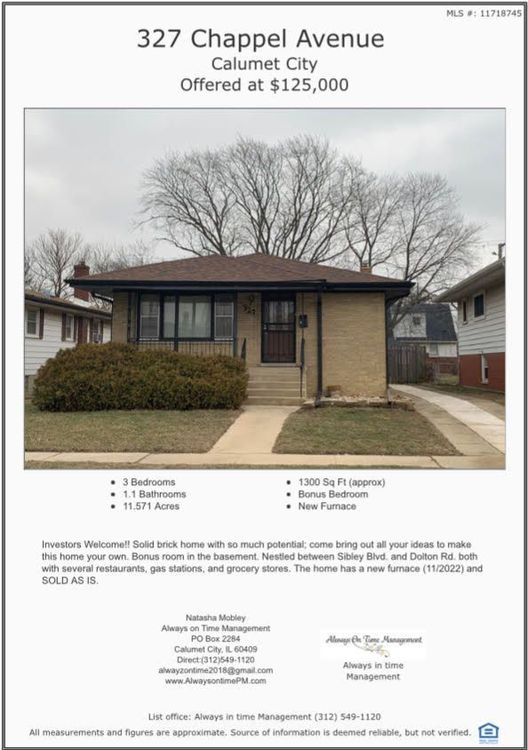327 Chappel St. Calumet City, IL 60409