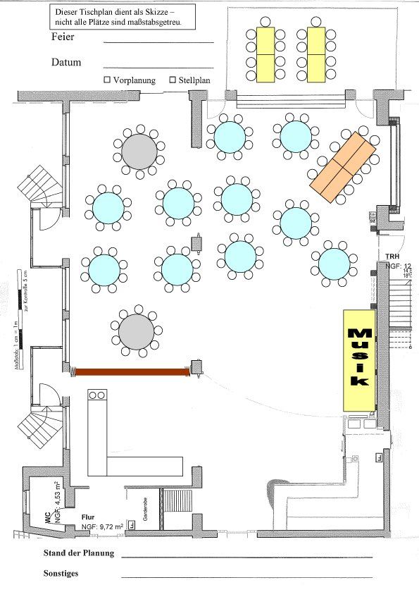 Tischplan für 90 bis 130 Personen