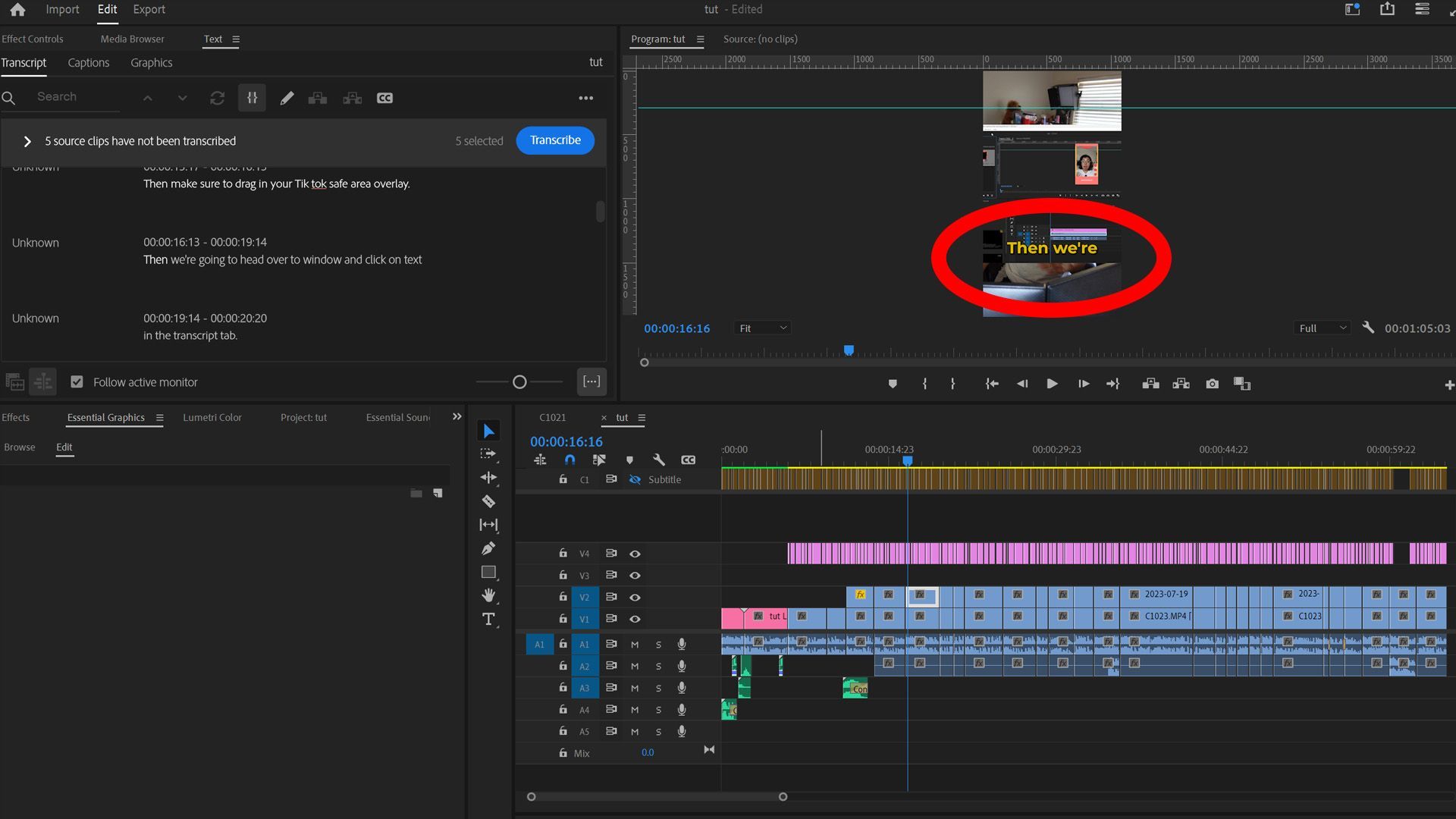 Premiere Pro timeline with easy and fast caption creation process.