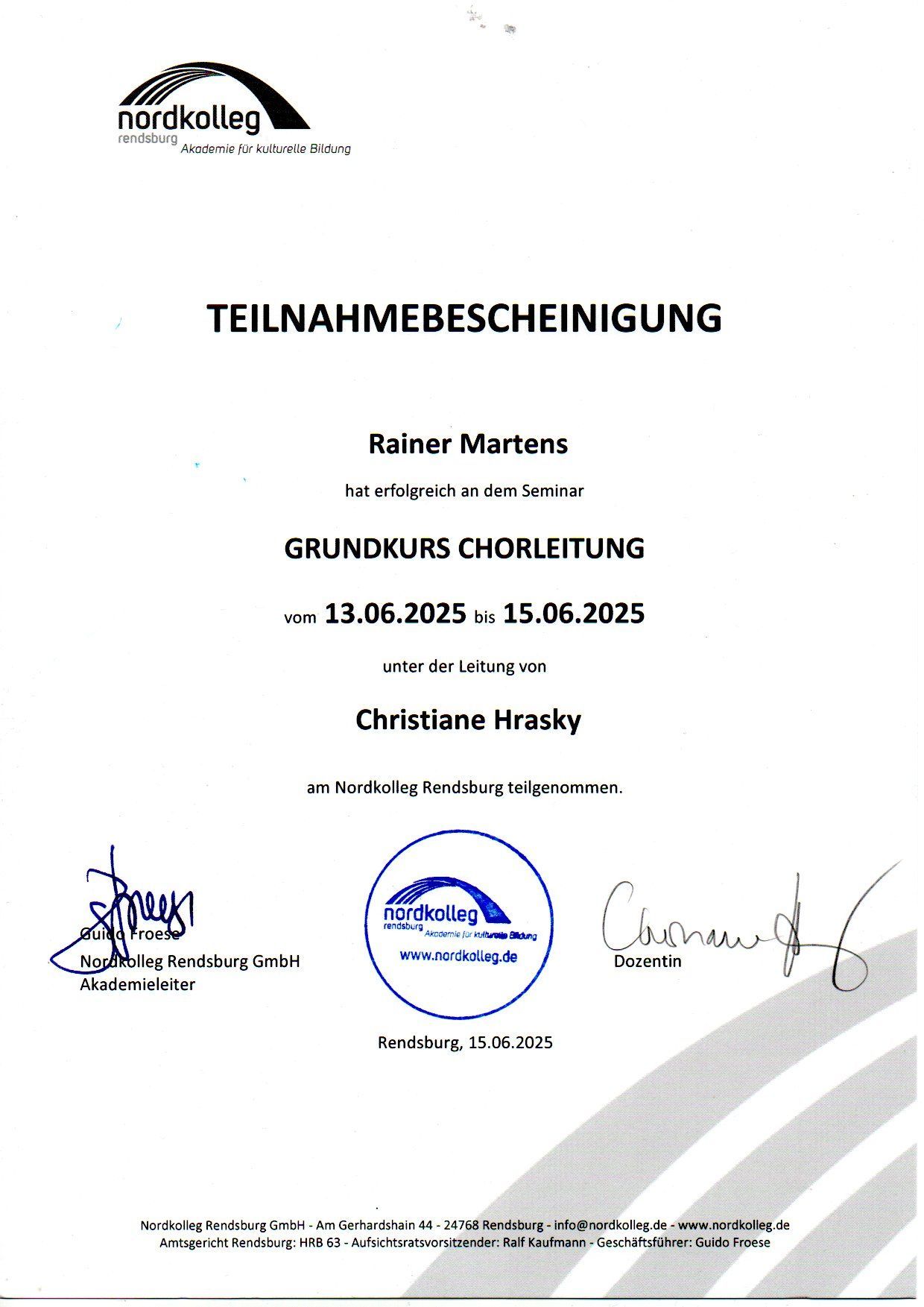 Wer rastet, der ... ;-) Chorleitung Rainer Martens