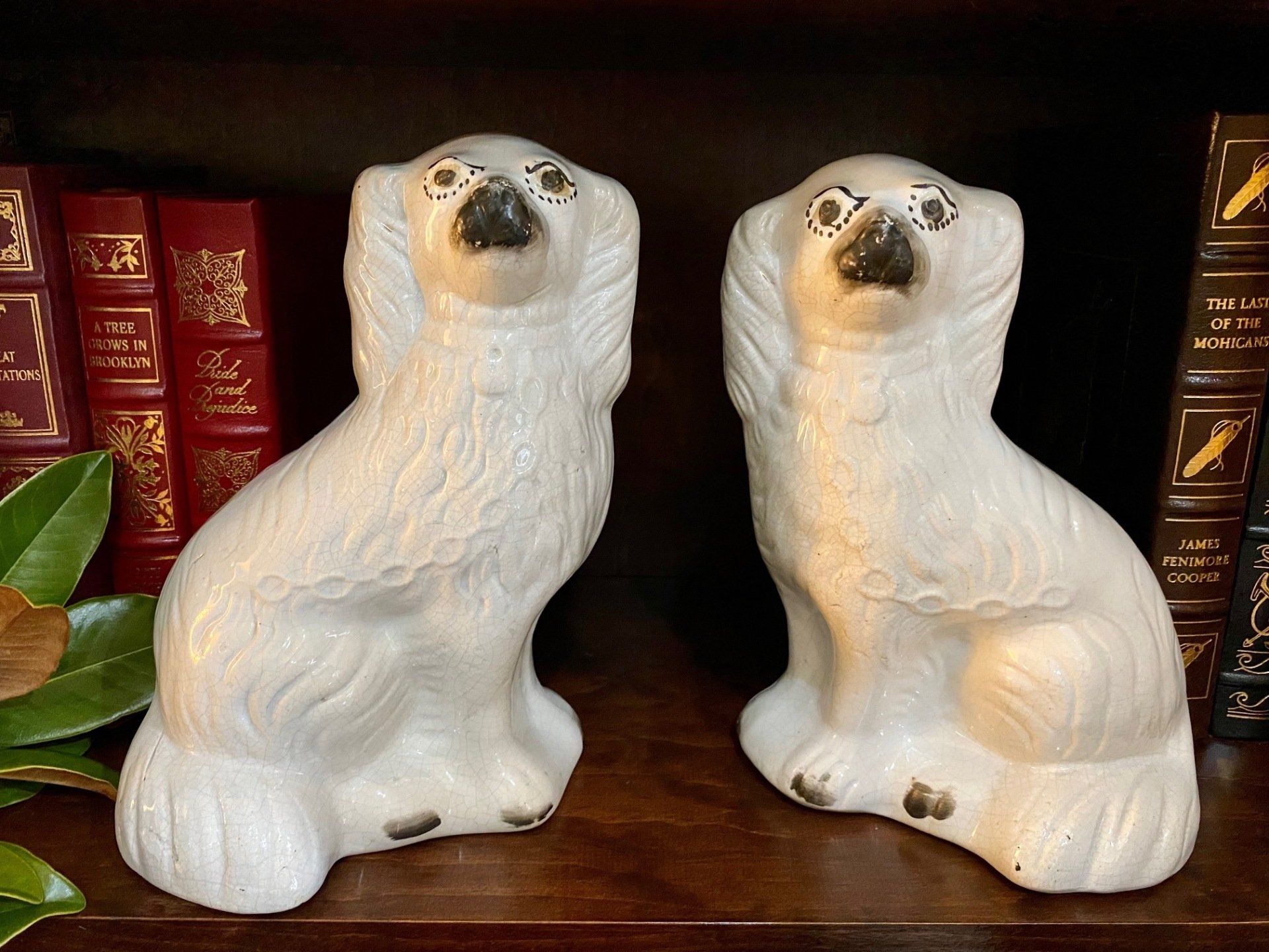 Antique Staffordshire Spaniel 1o inch pair.  Authentic dog figurines manufactured circa 1880 to 1890