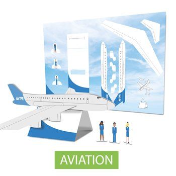 Maquette publicitaire d'un avion sous forme de planche en carton prédécoupée. Personnalisable et recyclable