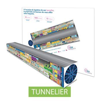 Maquette publicitaire d'un tunnelier sous forme de planche en carton prédécoupée. Personnalisable et recyclable