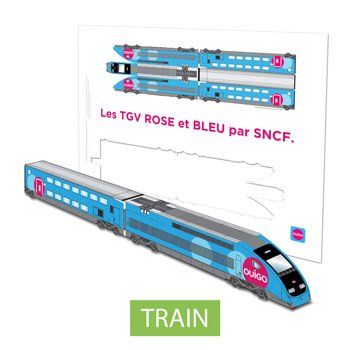 Maquette publicitaire en carton prédécoupée train SNCF TGV Ouigo personnalisable et recyclable.