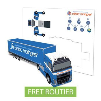 Maquette publicitaire d'un camion, semi-remorque sous forme de planche en carton prédécoupée. Personnalisable et recyclable