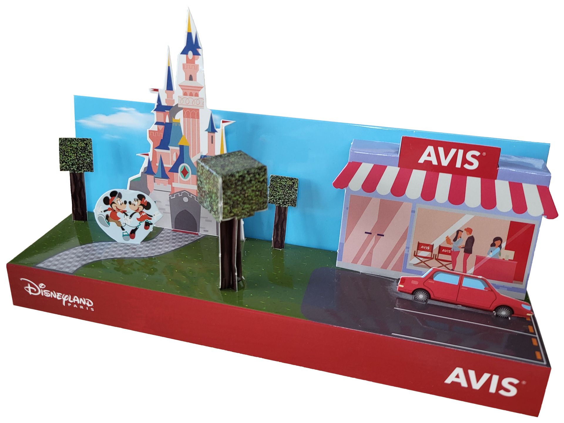 Maquette publicitaire paperama volume 3d en carton recyclable, voiture, location, AVIS Prédécoupée et personnalisable