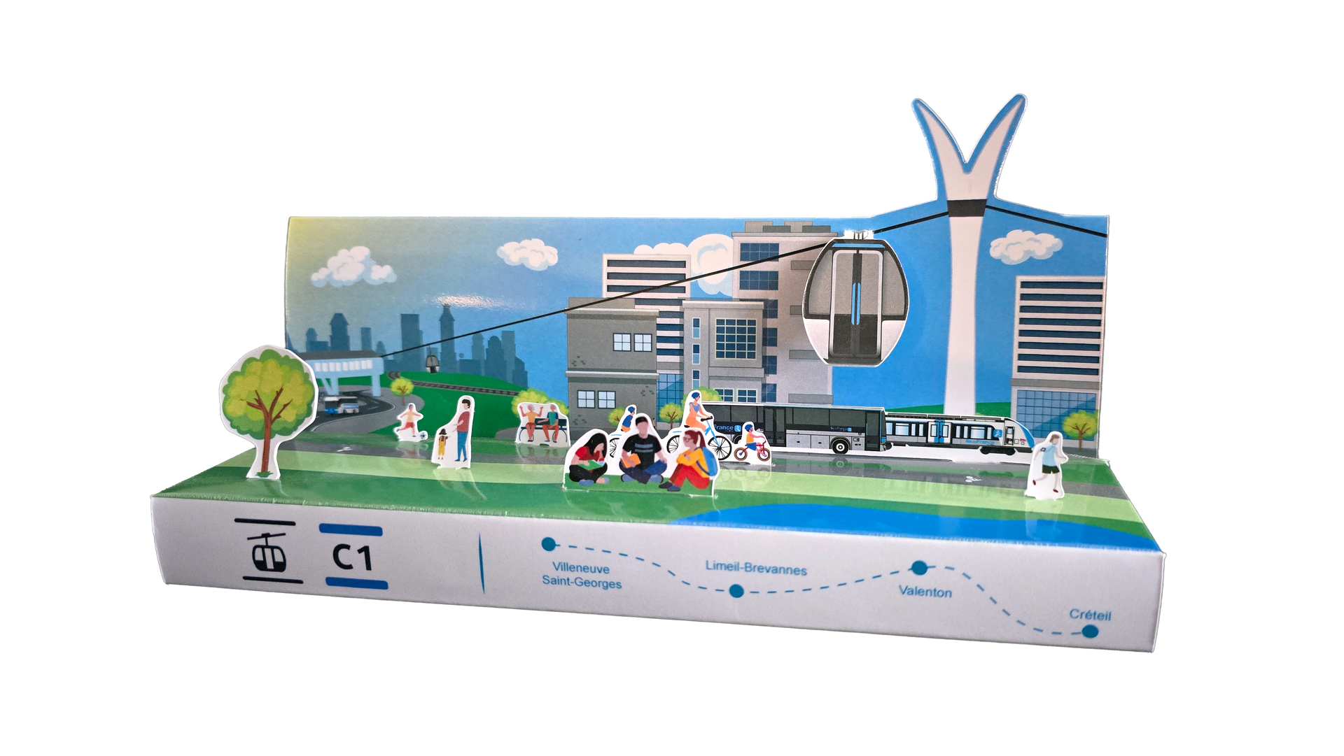 Maquette publicitaire paperama volume 3d en carton recyclable, train, bus, tramway, car. Prédécoupée et personnalisable