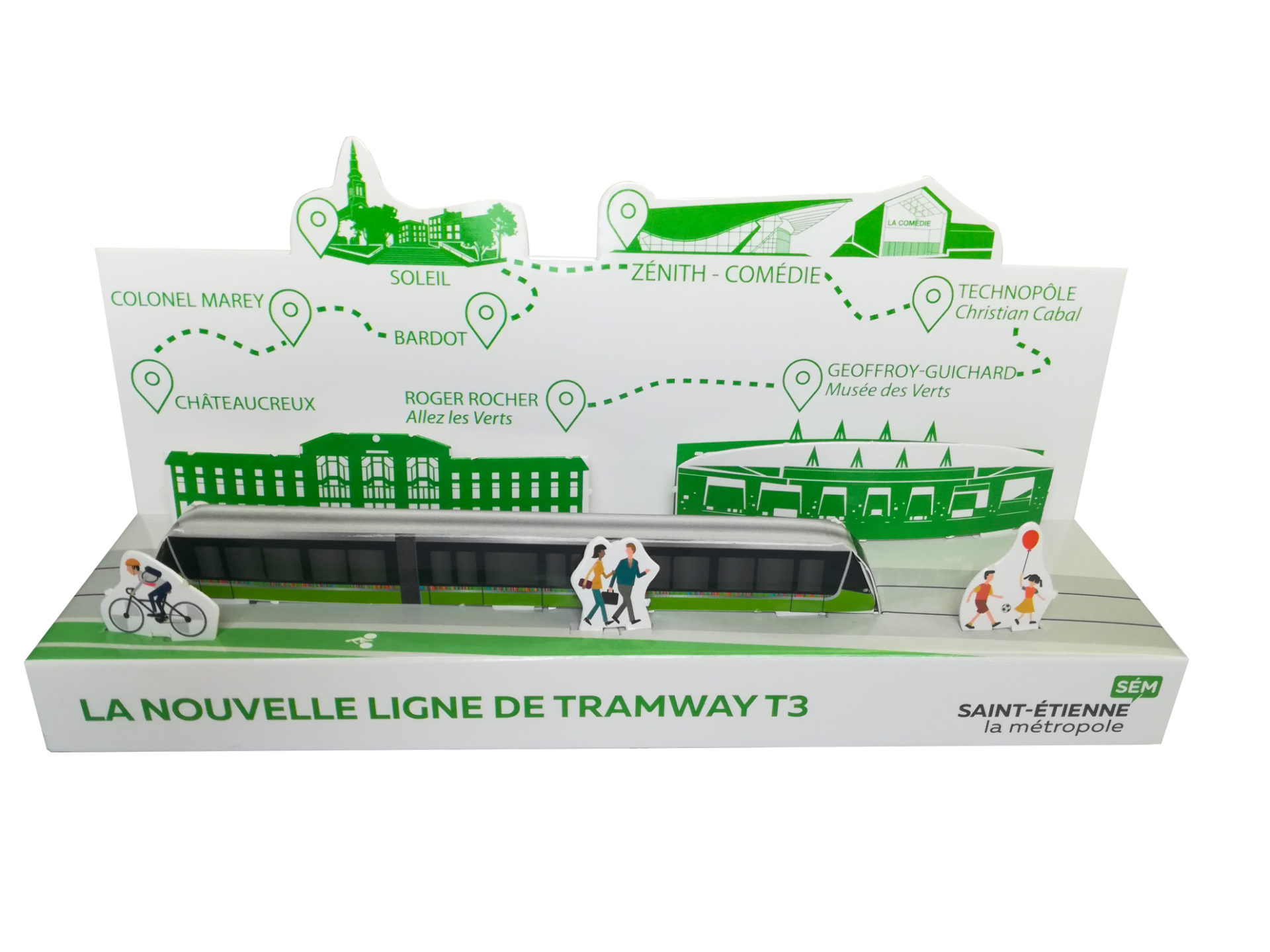 Maquette publicitaire paperama volume 3d en carton recyclable, train, bus, tramway, car. Prédécoupée et personnalisable