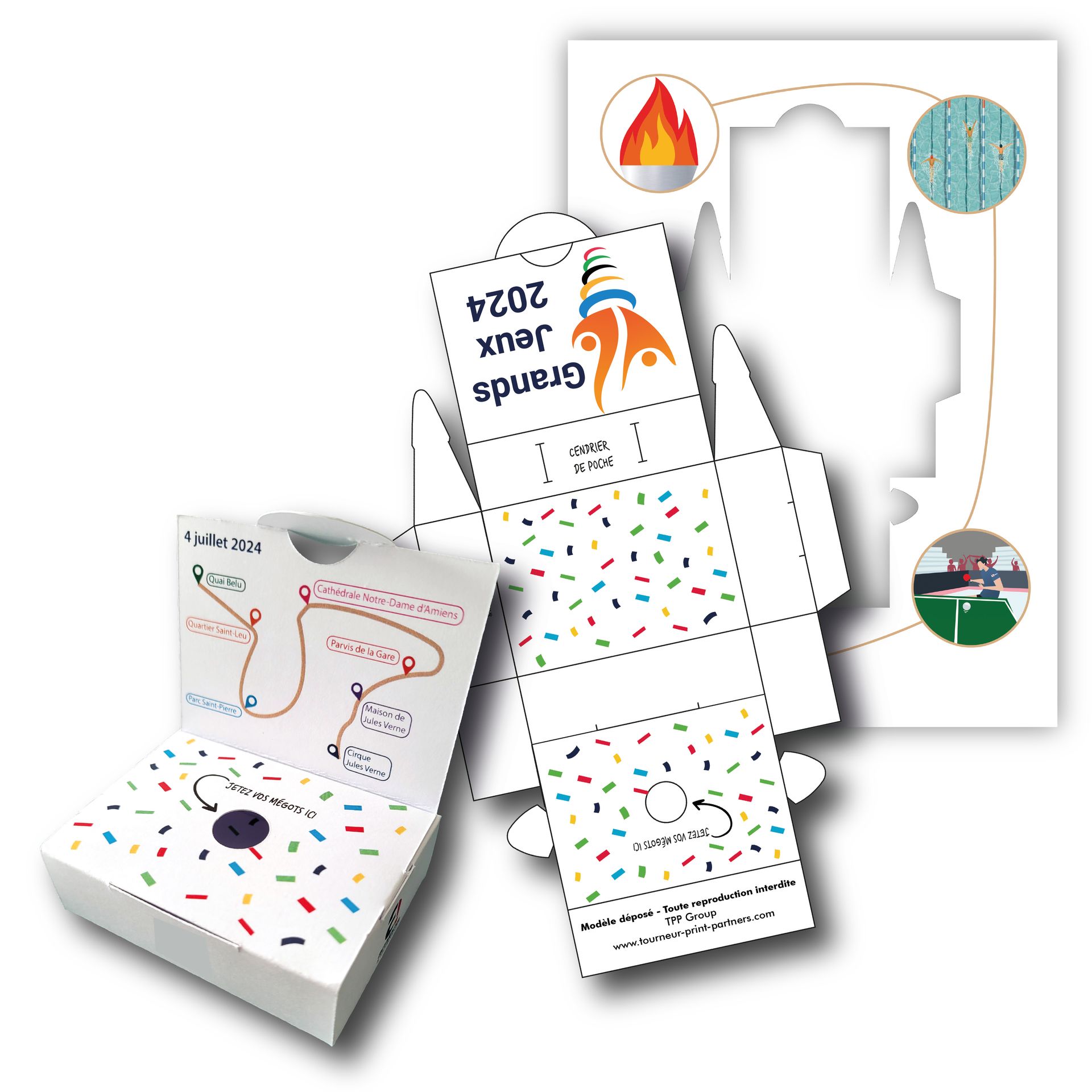 Cendrier de poche publicitaire en forme de planche prédécoupée en carton recyclable