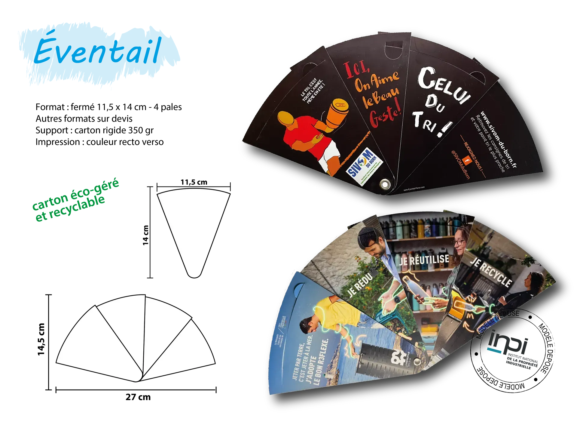 Éventail en carton recyclable pour sensibiliser au tri des déchets, produit pédagogique TPP personnalisable pour collectivités et entreprises