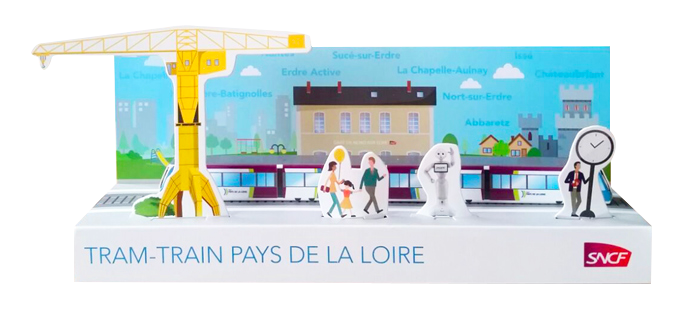 Maquette publicitaire paperama SNCF volume 3d en carton recyclable, train, bus, tramway, car. Prédécoupée et personnalisable