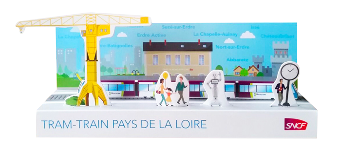Maquette publicitaire paperama volume 3d en carton recyclable, train, bus, tramway, car. Prédécoupée et personnalisable