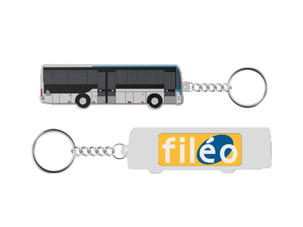 Porte-clés publicitaire en PVC souple, forme personnalisé train, bus tramway, camion