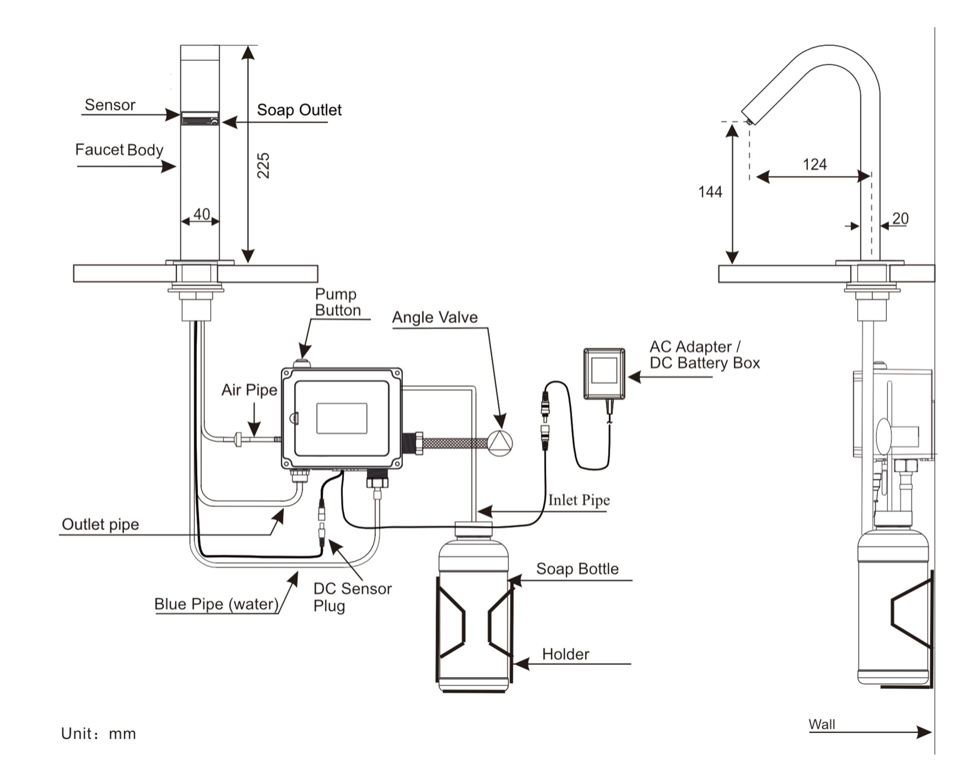 Technical Drawing Installation and dimensional drawing