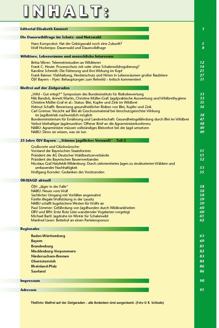 Inhaltsverzeichnis Ökojagd Ausgabe 2 - 2014