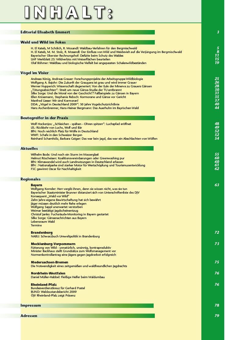 Inhaltsverzeichnis Ökojagd Ausgabe 1 - 2010