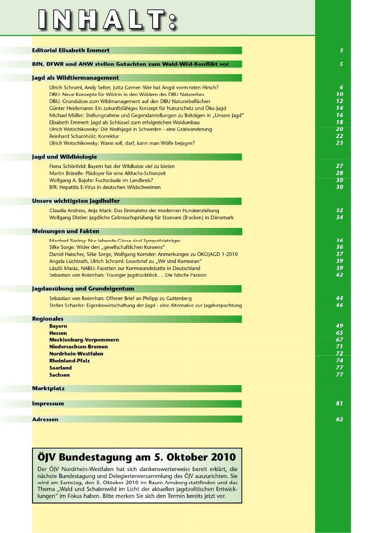 Inhaltsverzeichnis Ökojagd Ausgabe 2 - 2010