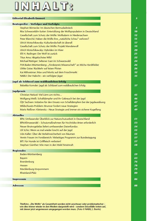 Inhaltsverzeichnis Ökojagd Ausgabe 2 - 2015