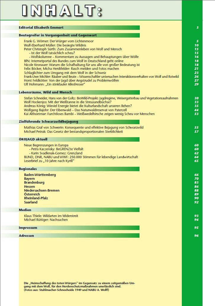 Inhaltsverzeichnis Ökojagd Ausgabe 2 - 2017