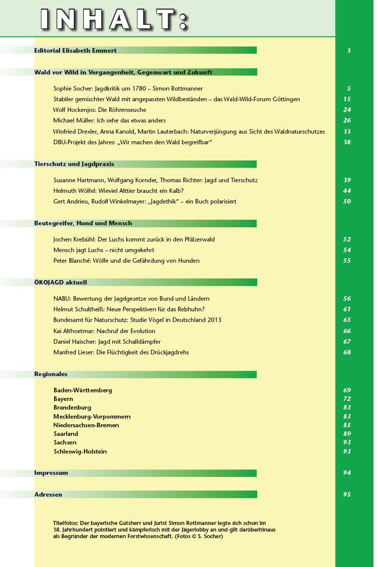 Inhaltsverzeichnis Ökojagd Ausgabe 4 - 2014