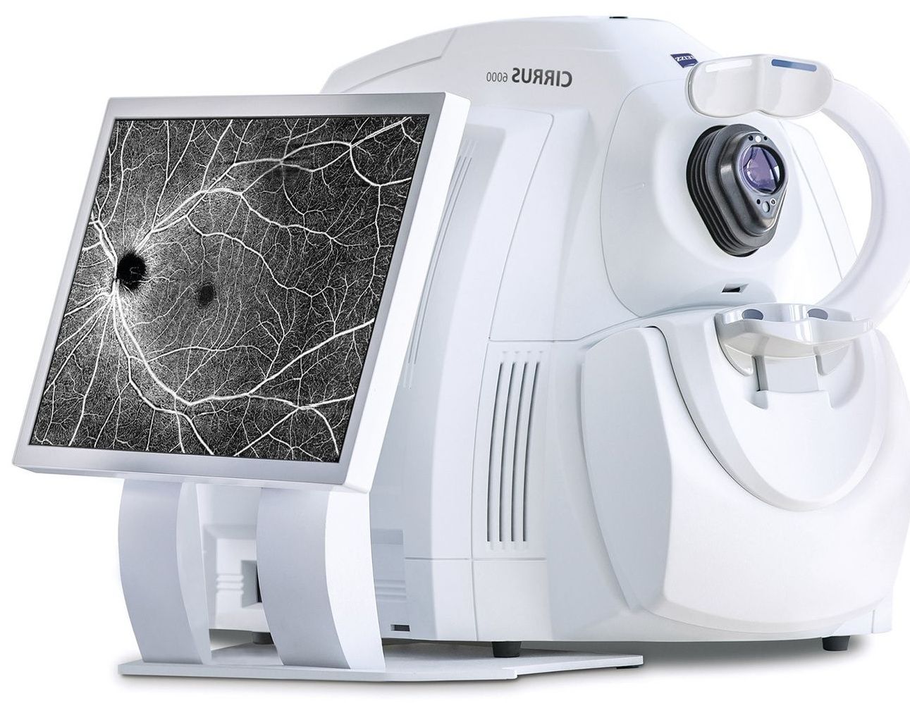 Illustration de la tomographie en cohérence optique (OCT), une technique d'imagerie médicale utilisée en ophtalmologie pour visualiser en coupe les différentes couches de la rétine et du nerf optique