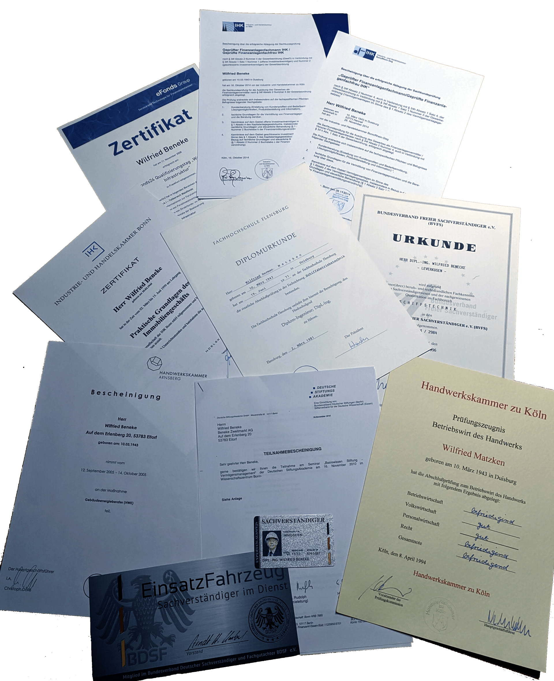 Zertifikate Dipl.-Ing. Wilfried Beneke