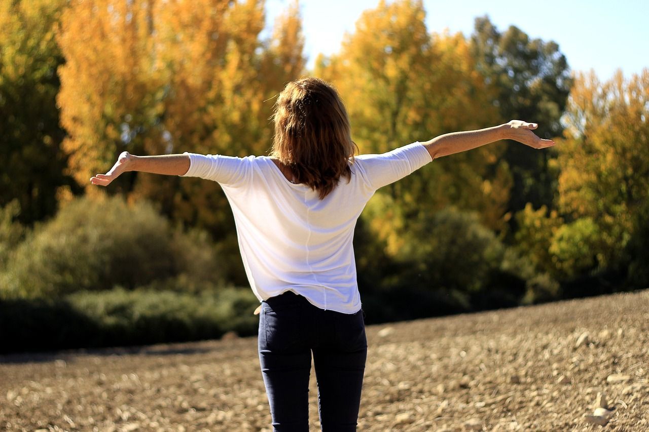 mindfulness practices, autumn trees, woman in nature