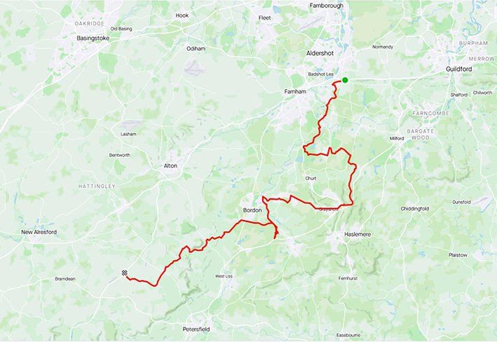 Farnham to Privett cycle route