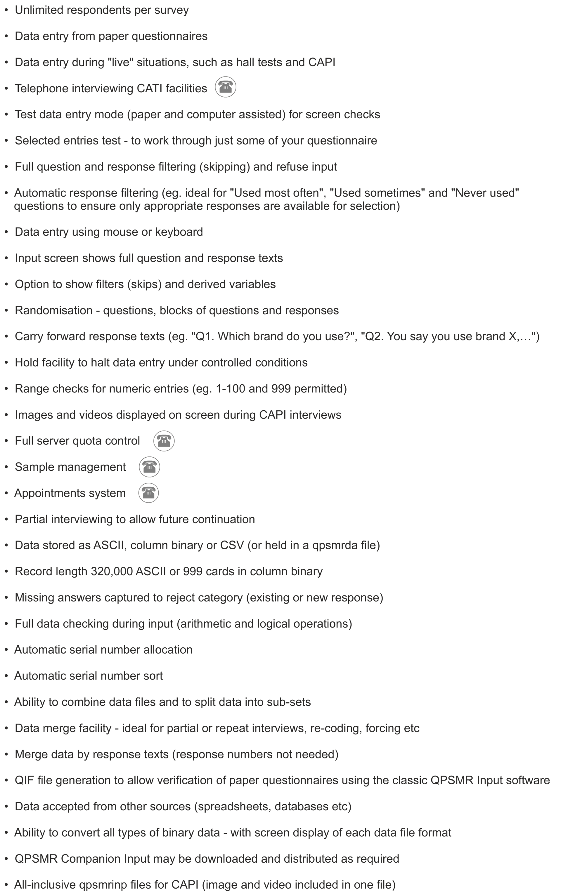 QPSMR Companion Features List - Data Collection