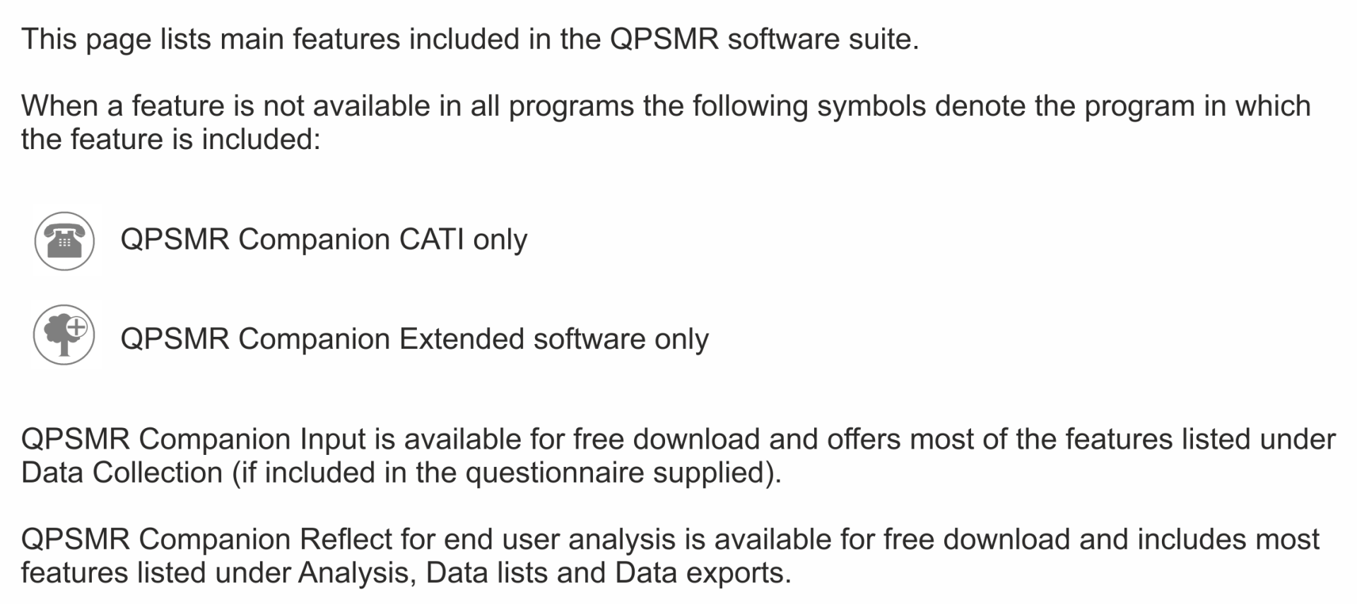 QPSMR Companion Features List