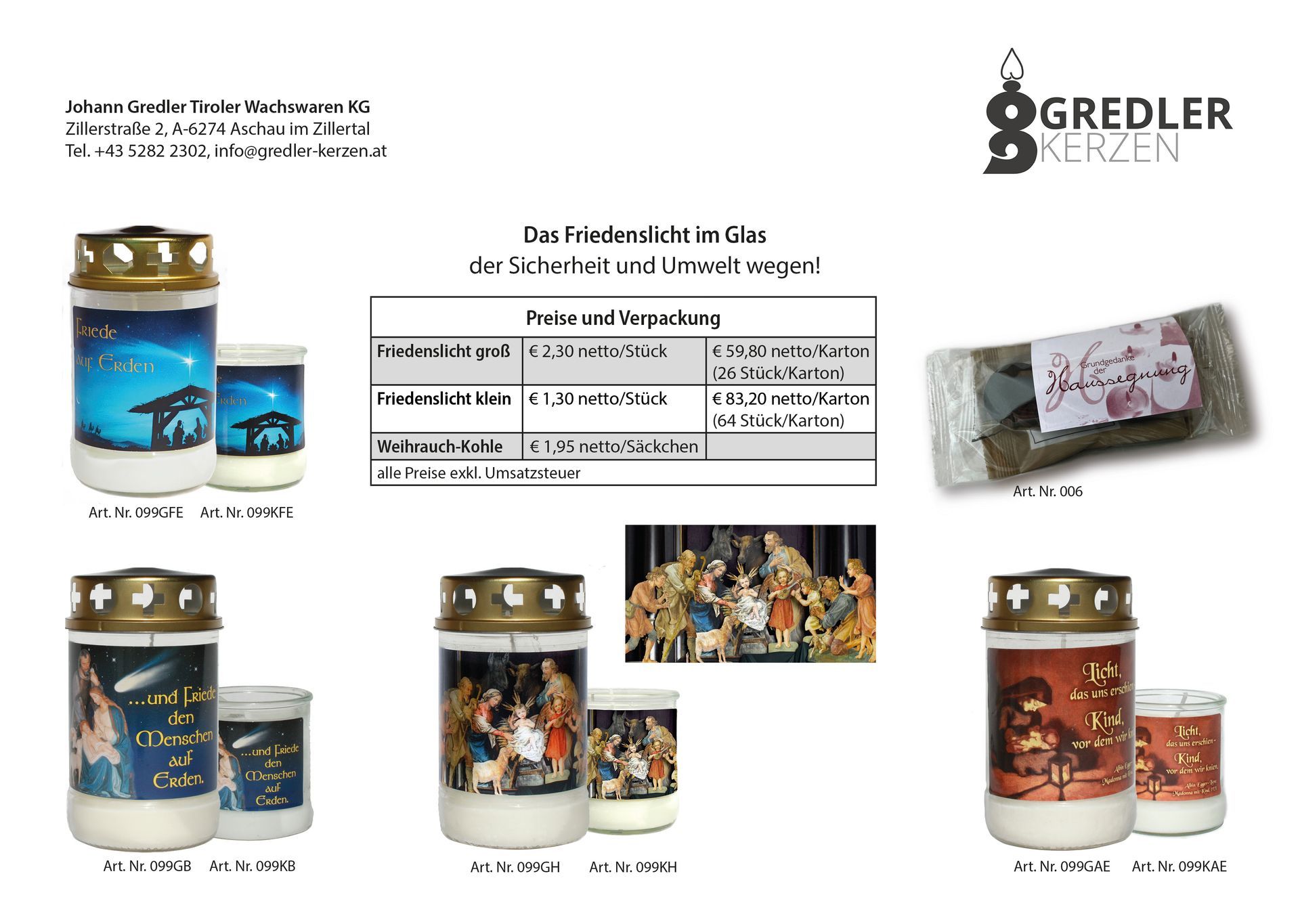 Flyer Friedenslicht im Glas mit Motivauswahl, Preisen und Mengen