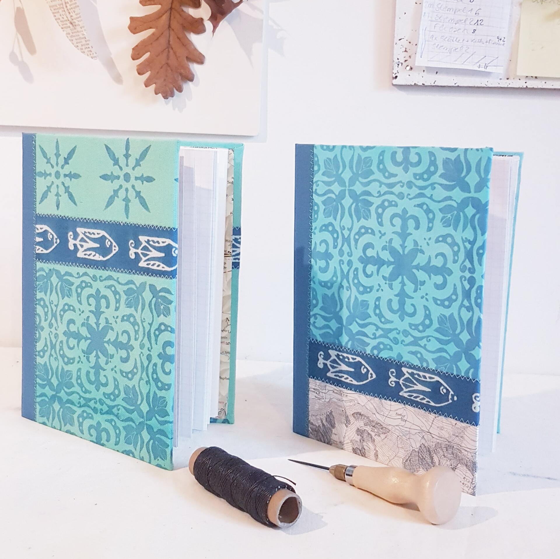 gebundenes Buch mit Landkarte und bedrucktem Stoff bezogen Buchbinden, selbst gebundenes Buch mit Landkarte und bedrucktem Stoff bezogen