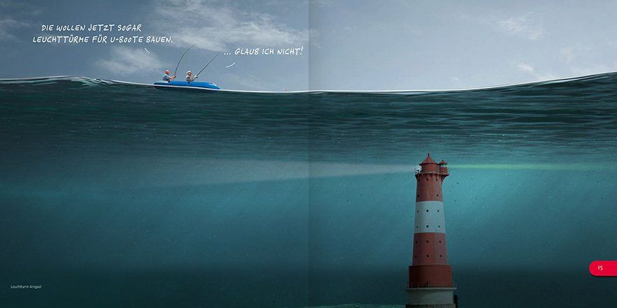 Ein Leuchtturm, der unter Wasser für die U-Boote gebaut wurde.