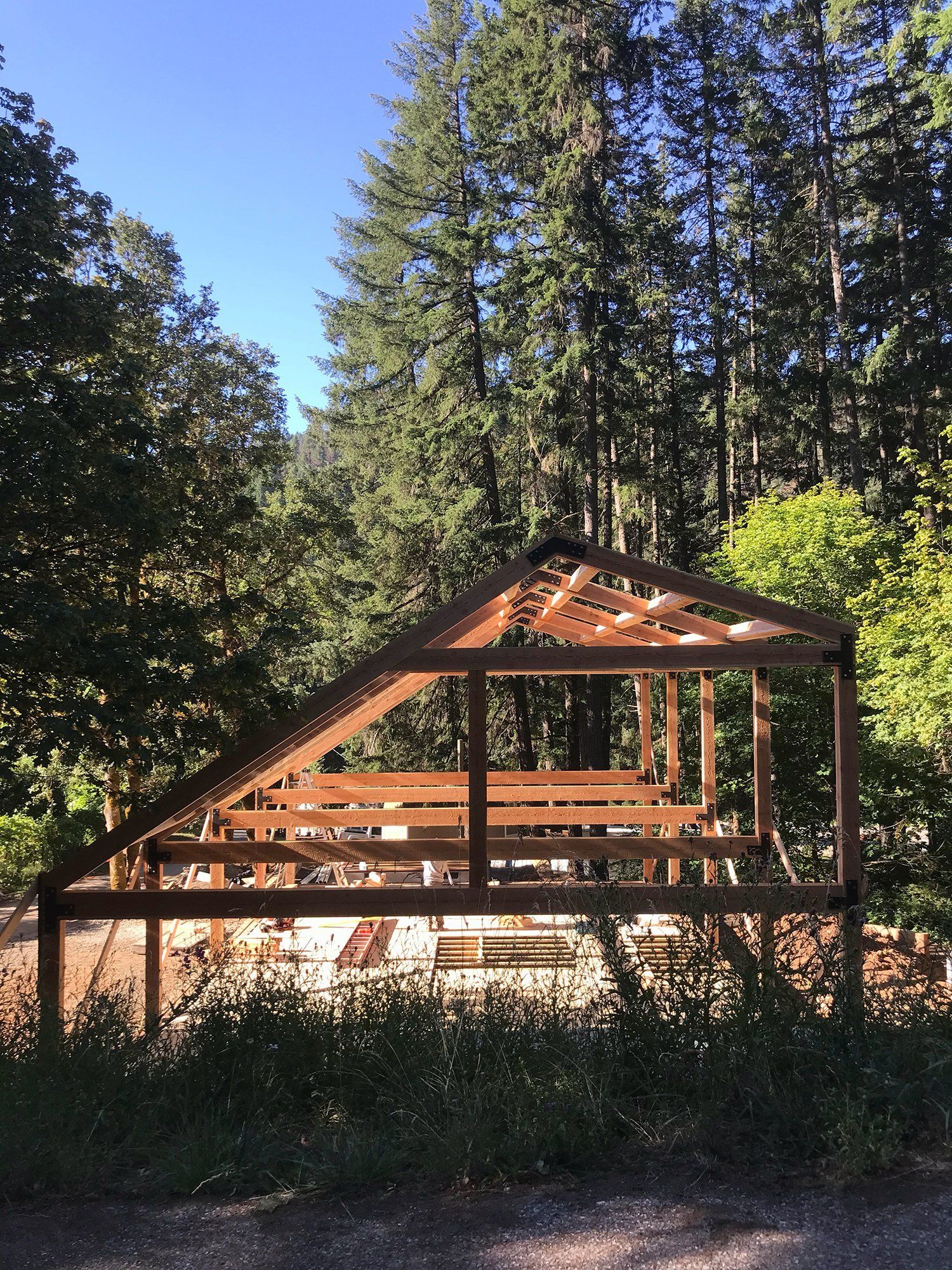 wooden frame completed in wooded area