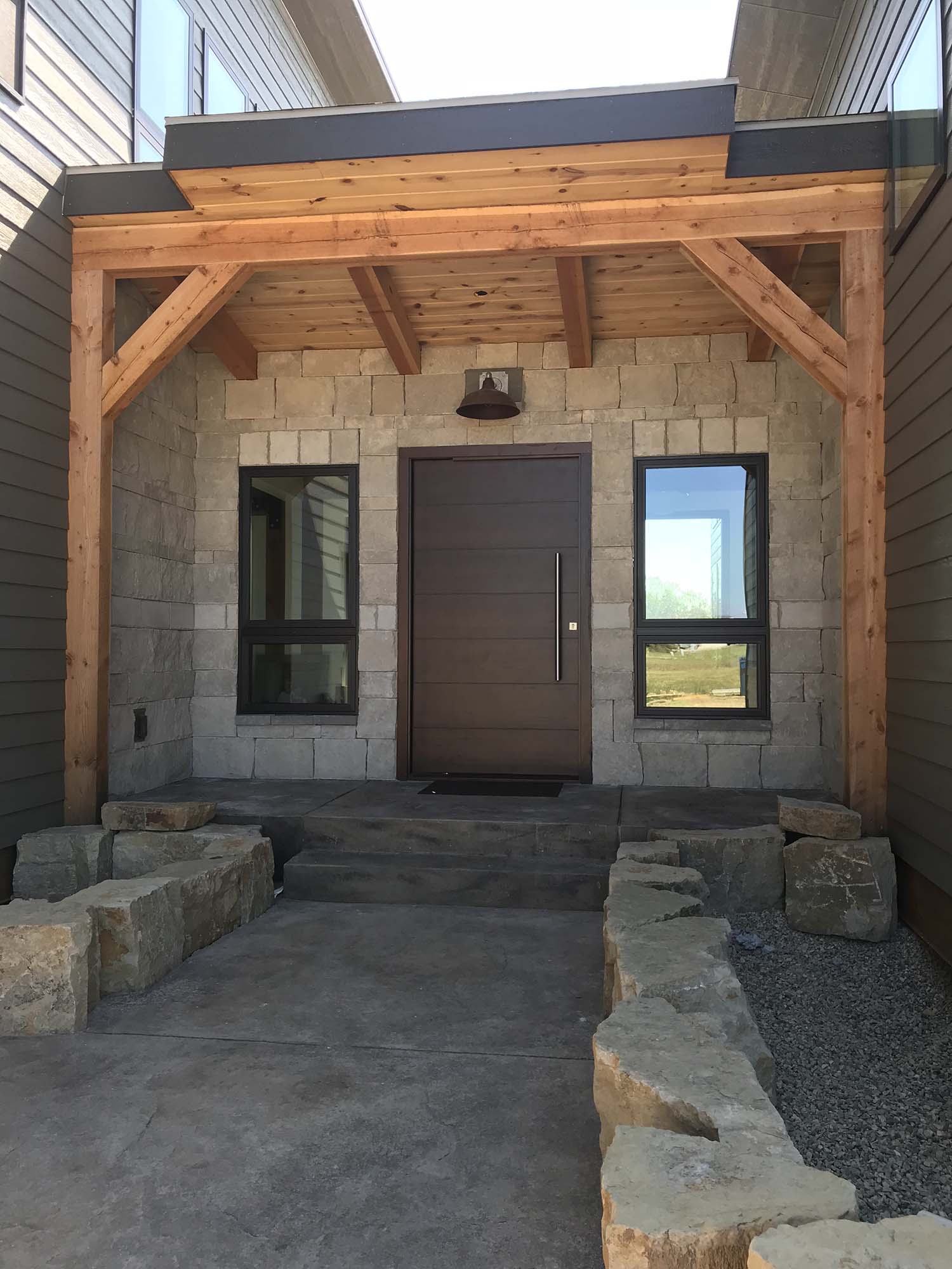 view of front patio of house under construction
