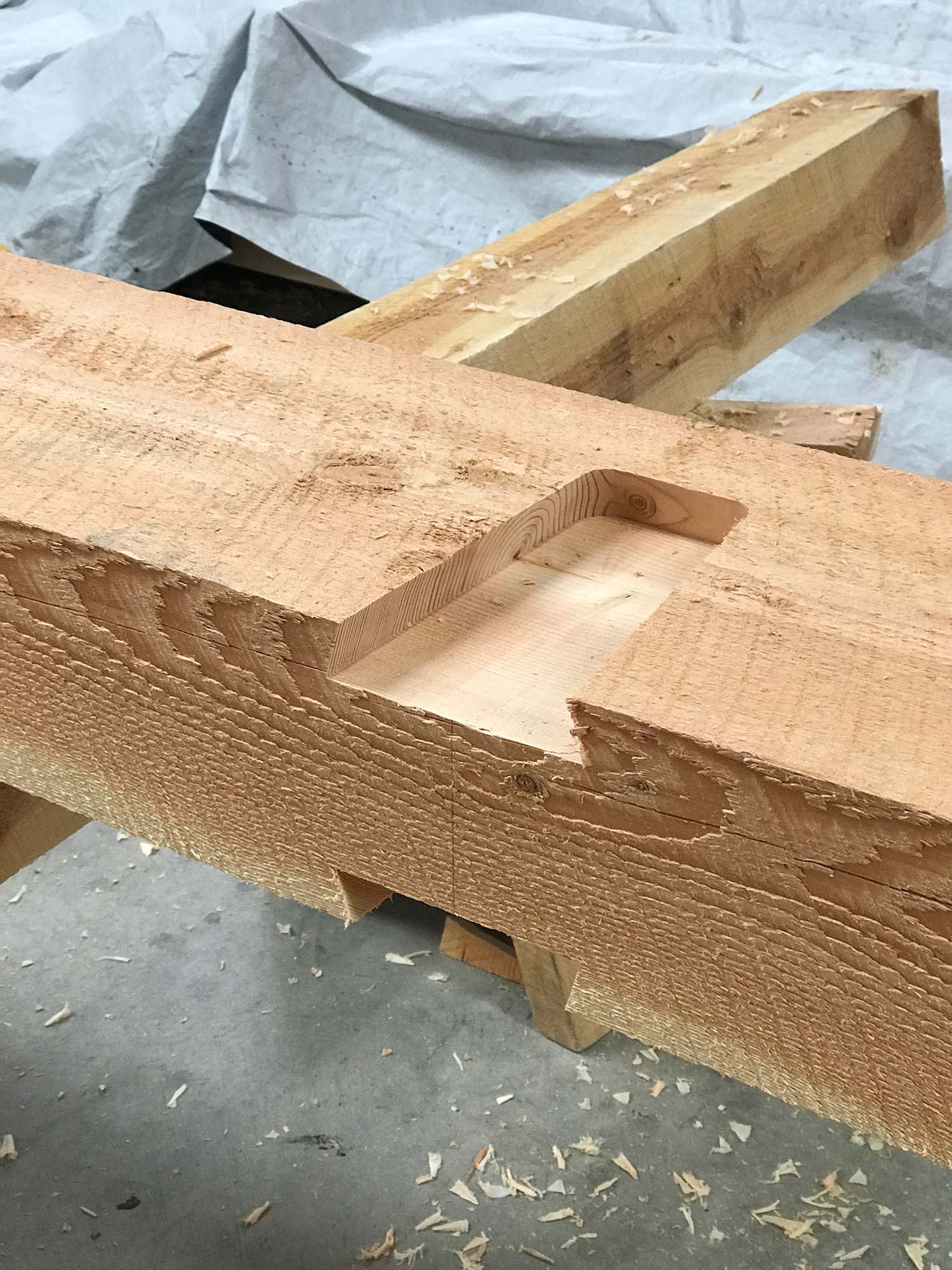 cutout in wooden beam