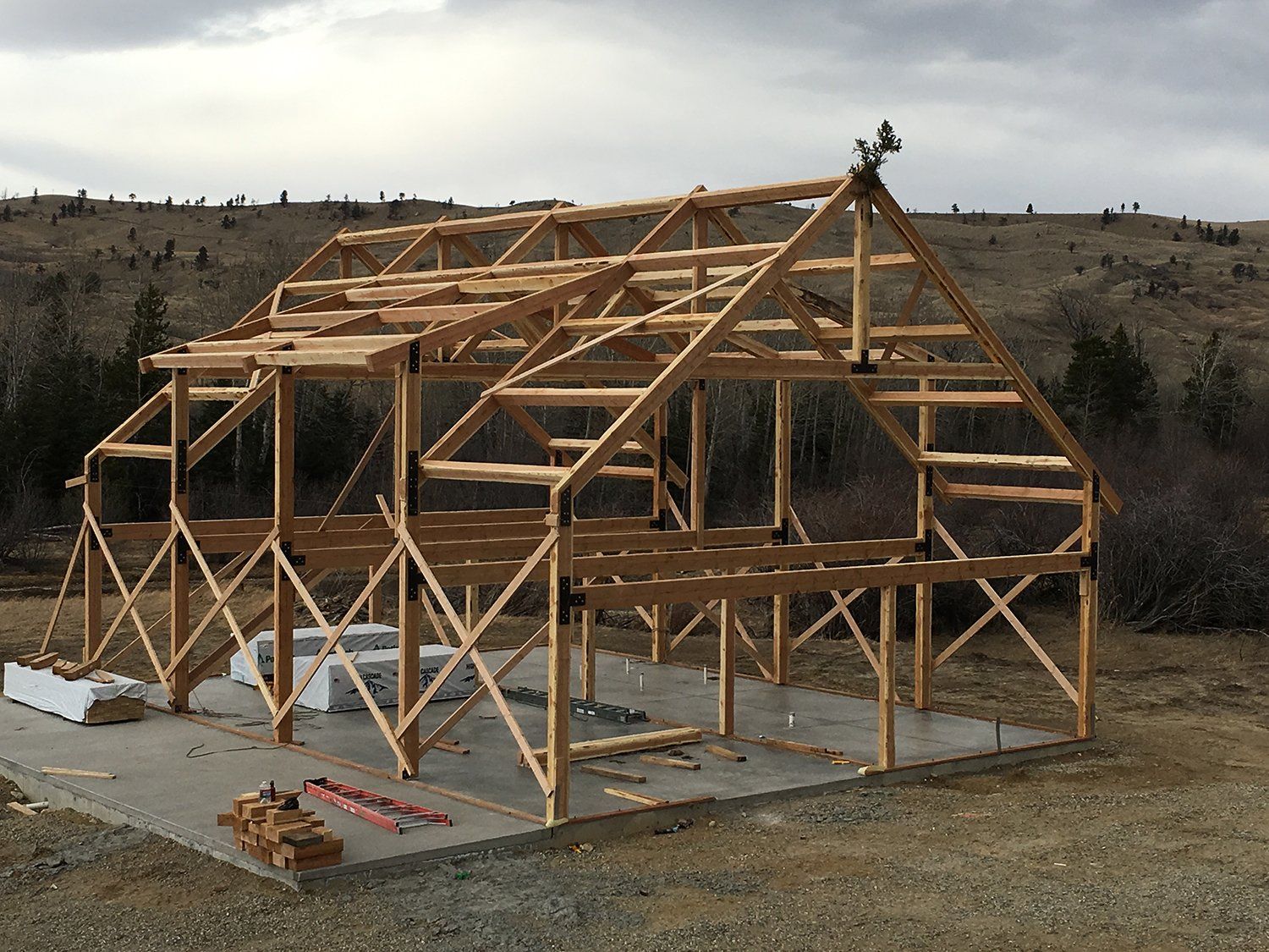 wooden frame of house being put up