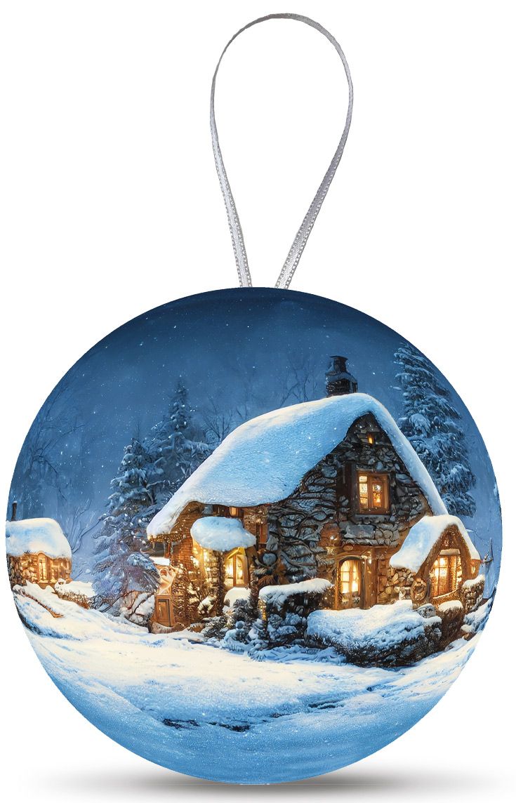 Winterhütte Papp-Weihnachtskugel mit Äufhänger zum Befüllen