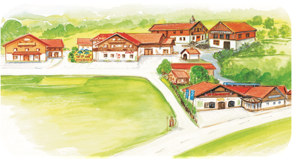 Gemaltes Bild vom Drexler-Hof sowie der Schnapsbrennerei Drexler