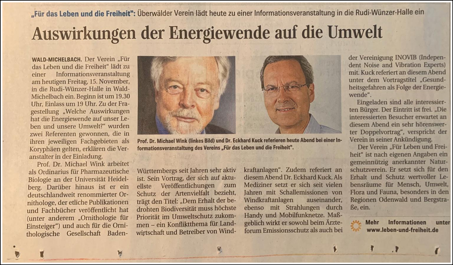 Artikel Odenwälder Zeitung vom 15. November 2019