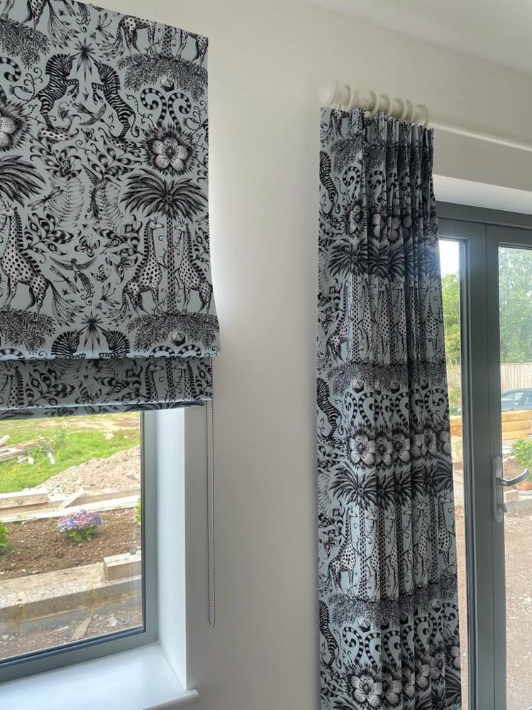 Emma J Shipley fabric co-ordinating roman blind and curtains