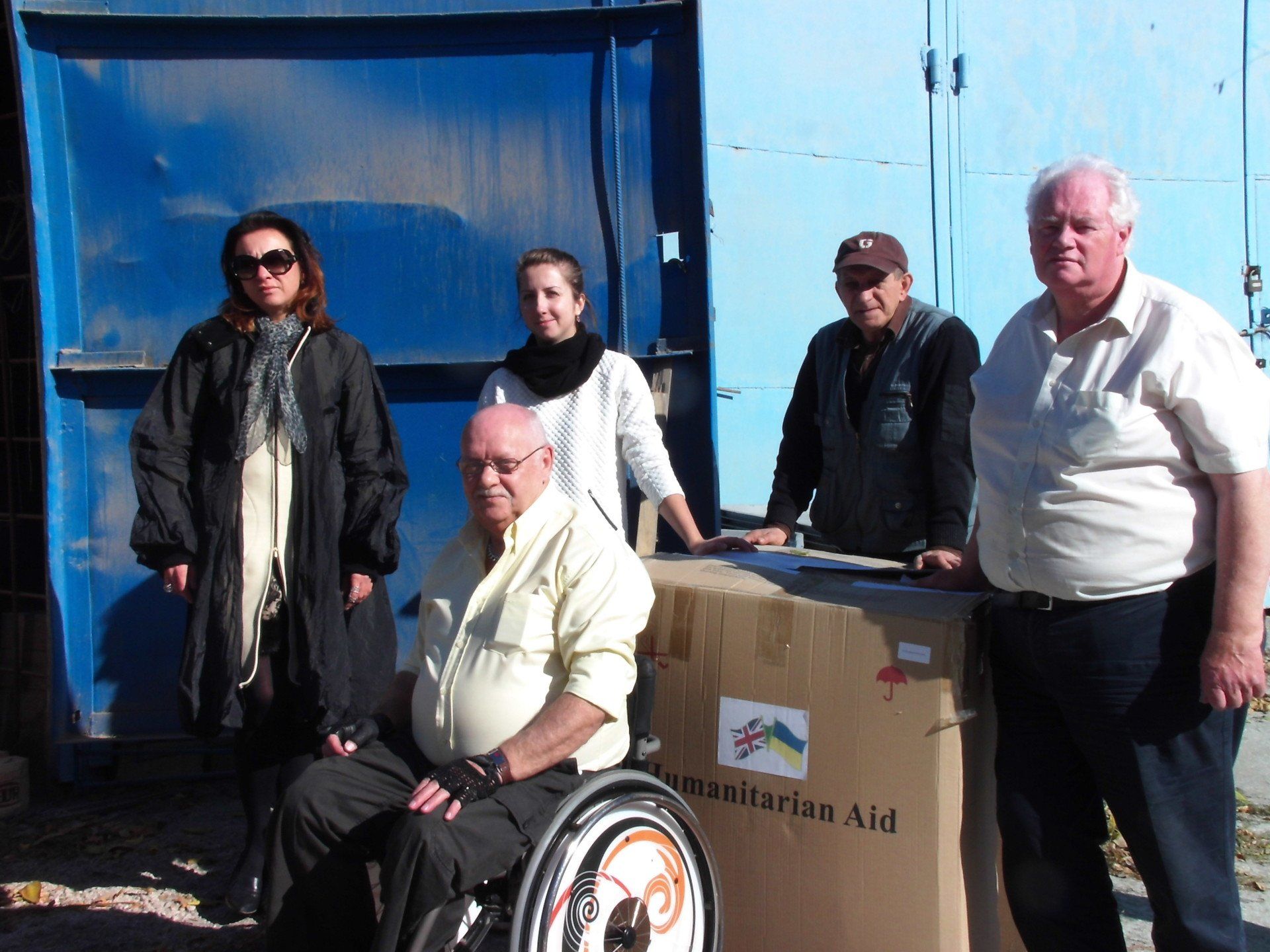 Unpacking wheelchairs for Ukraine in the city of Odesa